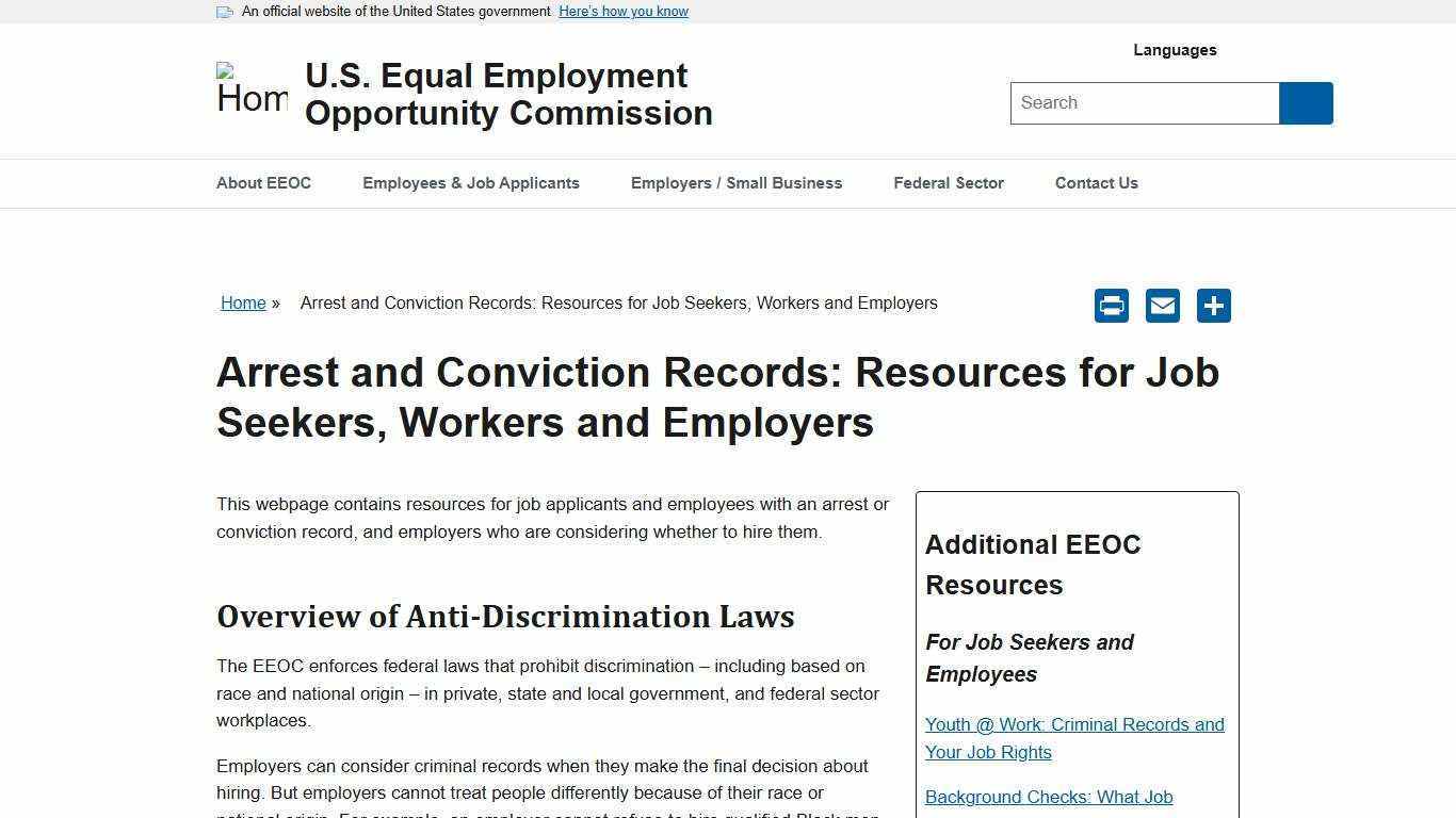 Arrest and Conviction Records: Resources for Job Seekers, Workers and Employers | U.S. Equal Employment Opportunity Commission